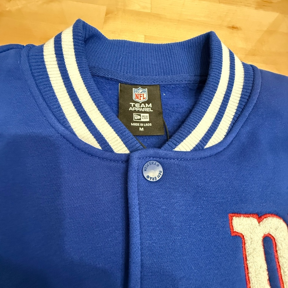 NFL Throwback Women’s Snap Front NY Giants Blue and White Varsity Jacket - Picture 9 of 11